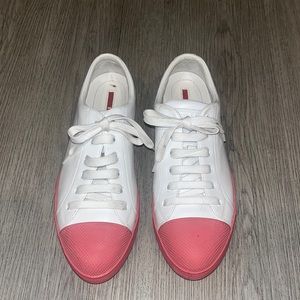 Like new Prada Linea Rossa Cap Toe Leather Sneaker, White & Pink